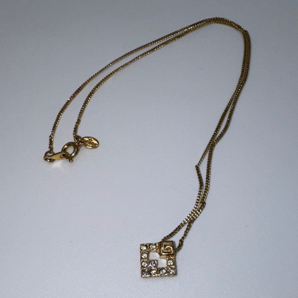 Vintage Givenchy Paris Gold-Plated Rhinestone Logo Pendant Necklace – 1980s/90s